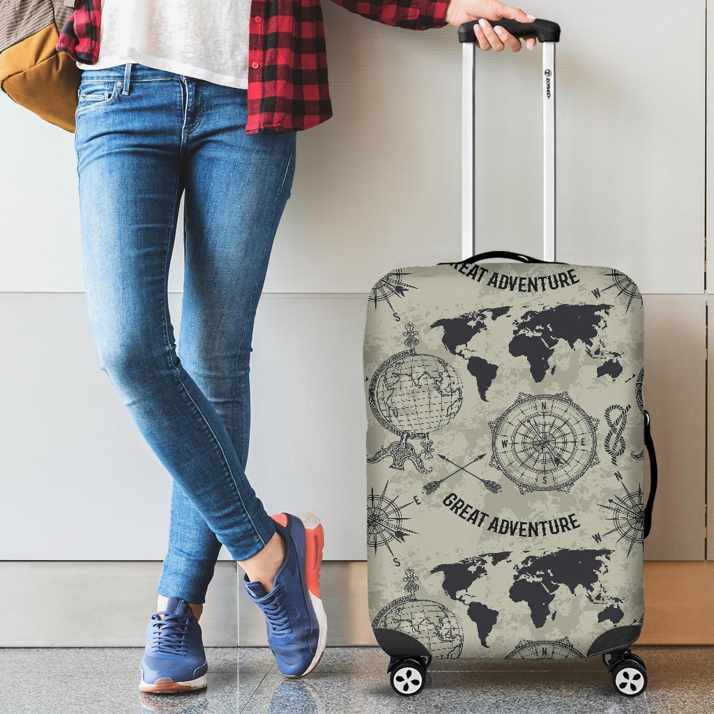 Print Pattern World Map Luggage Cover Protector-grizzshop