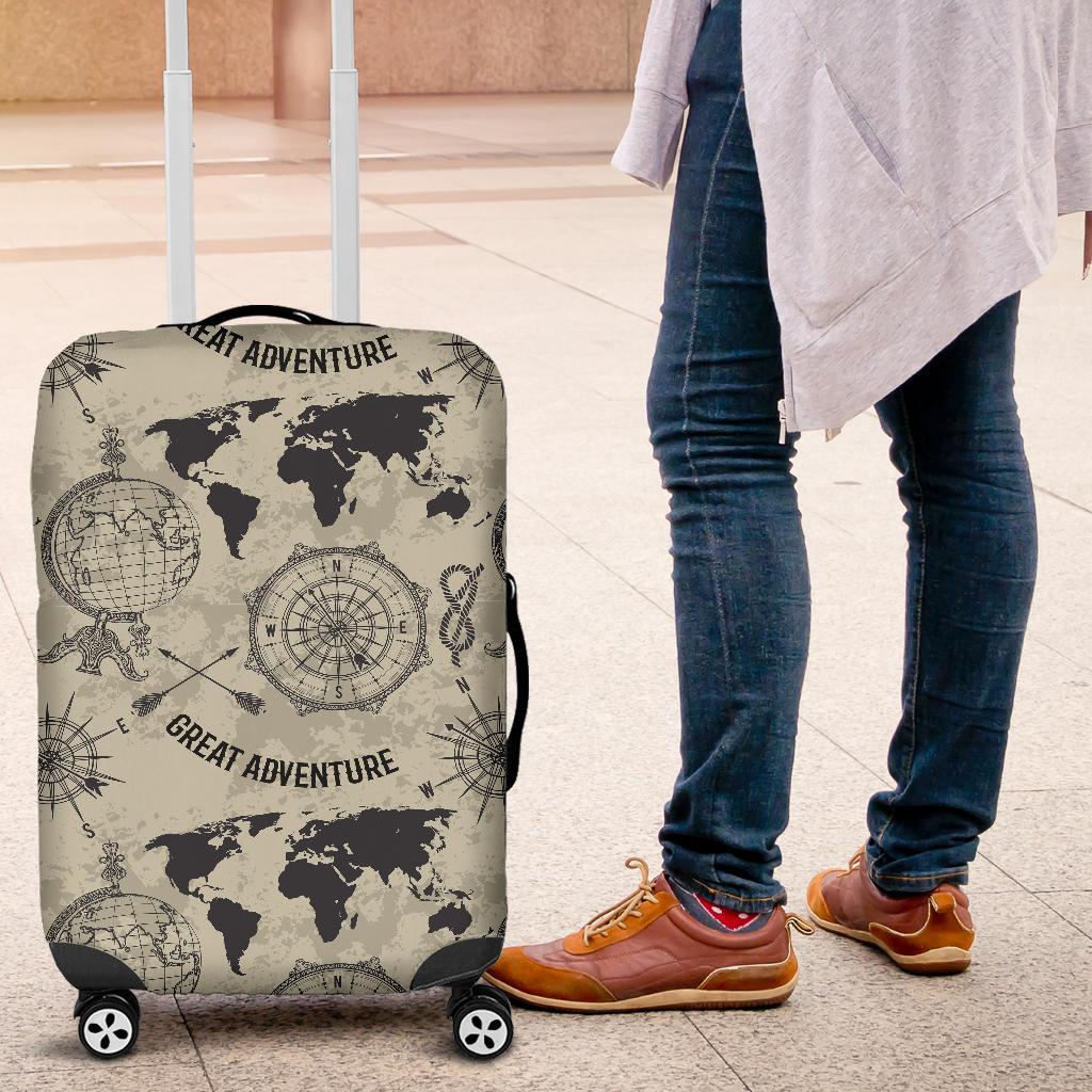 Print Pattern World Map Luggage Cover Protector-grizzshop