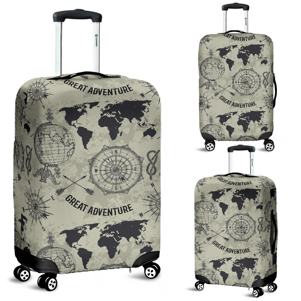 Print Pattern World Map Luggage Cover Protector-grizzshop