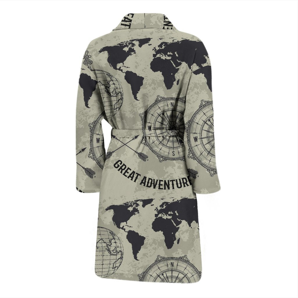 Print Pattern World Map Men Long Robe-grizzshop