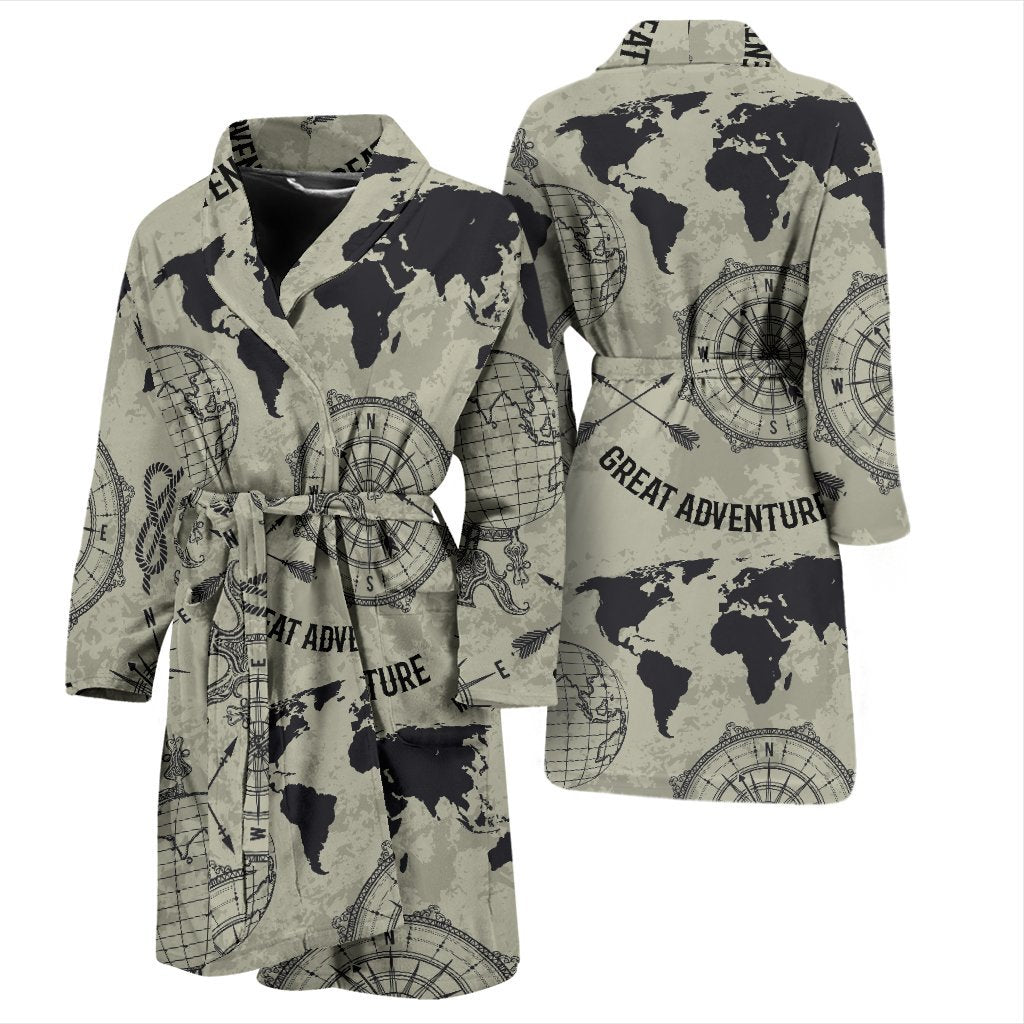 Print Pattern World Map Men Long Robe-grizzshop