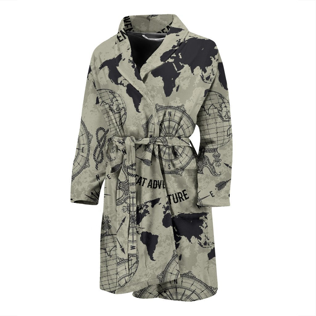 Print Pattern World Map Men Long Robe-grizzshop