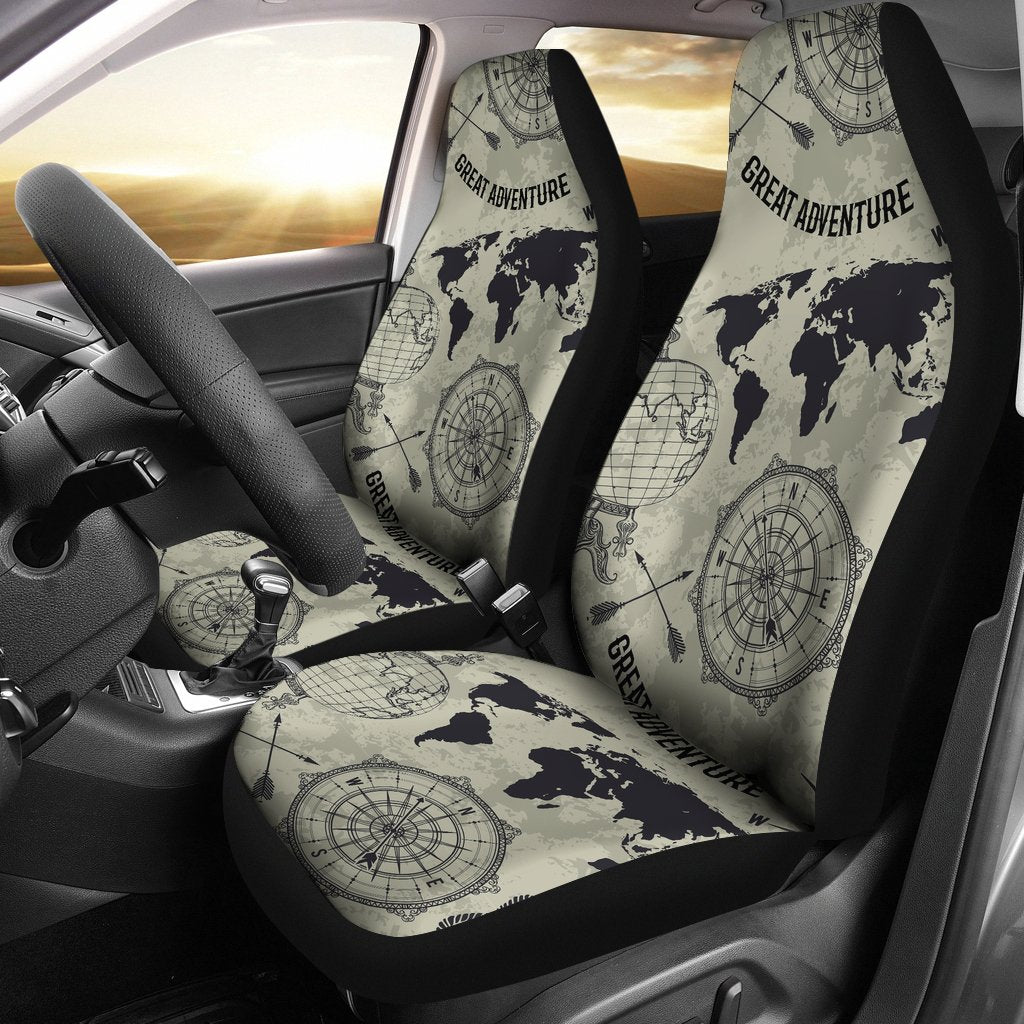 Print Pattern World Map Universal Fit Car Seat Covers-grizzshop