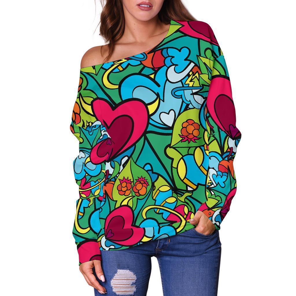 Print PatternTrippy Women Off Shoulder Sweatshirt-grizzshop