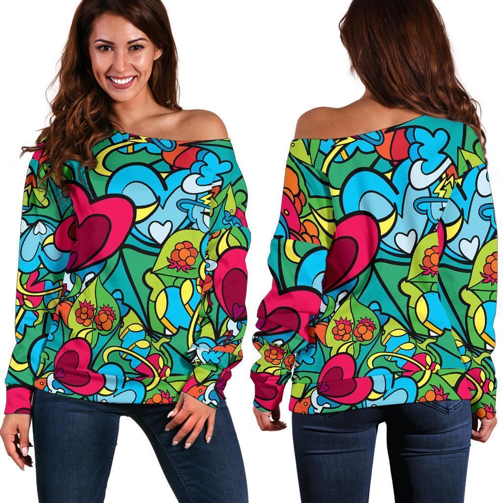 Print PatternTrippy Women Off Shoulder Sweatshirt-grizzshop