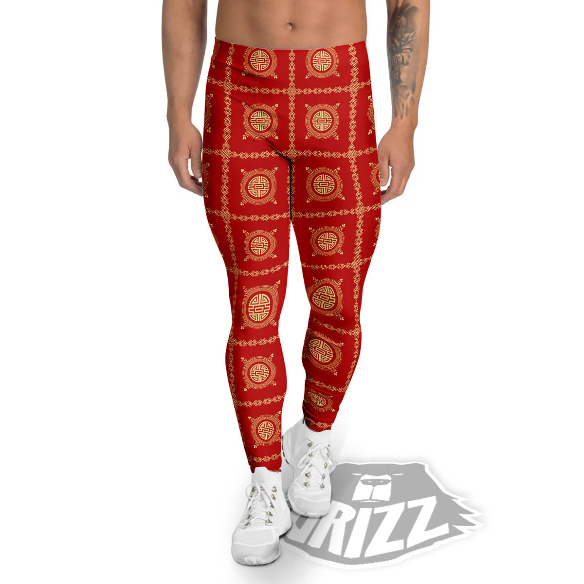 Prosperity Symbol Chinese Print Pattern Men's Leggings-grizzshop