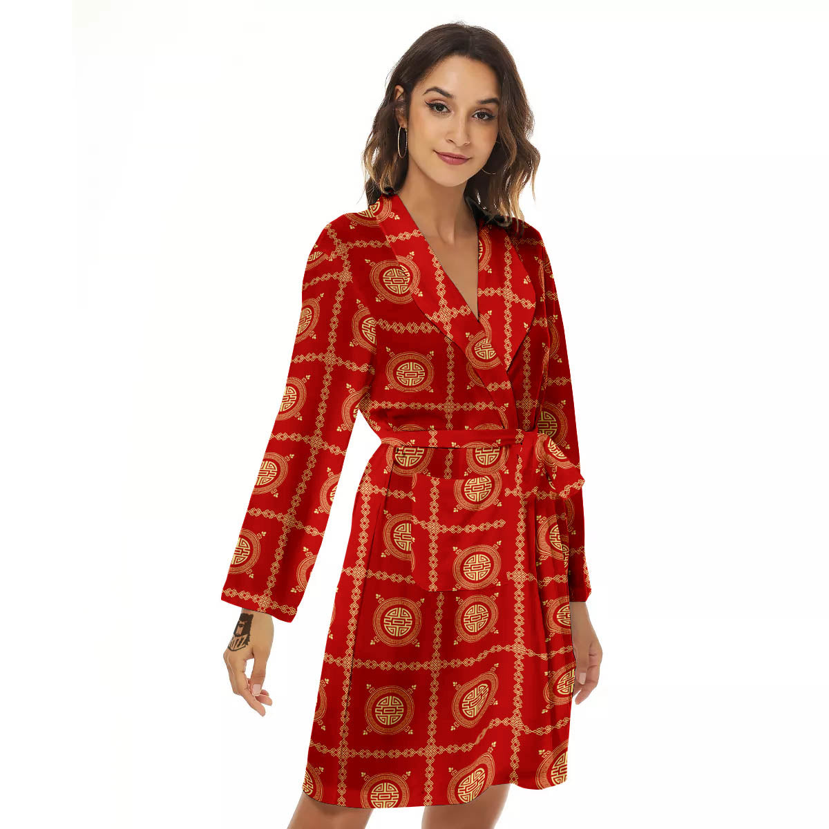 Prosperity Symbol Chinese Print Pattern Women's Robe-grizzshop
