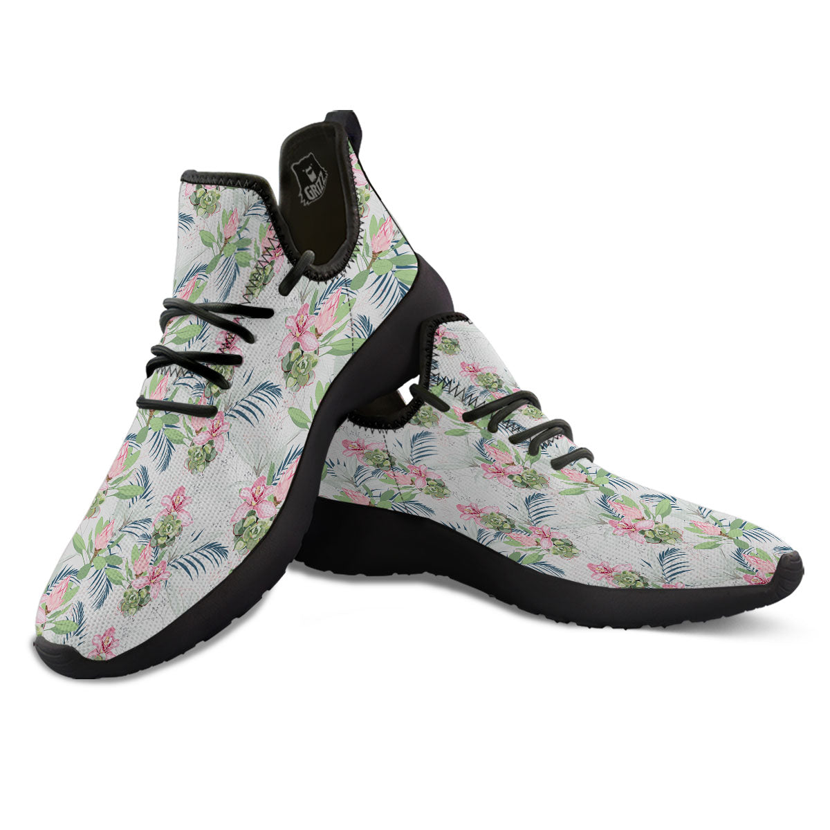 Protea Pink Print Pattern Black Athletic Shoes-grizzshop