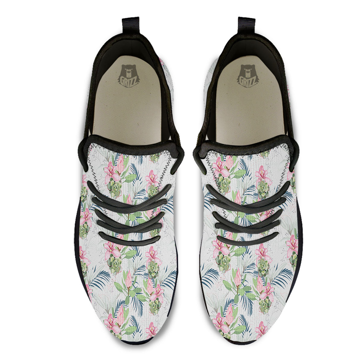 Protea Pink Print Pattern Black Athletic Shoes-grizzshop