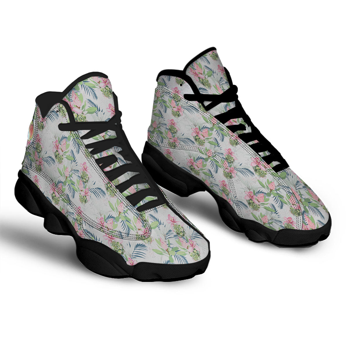 Protea Pink Print Pattern Black Basketball Shoes-grizzshop