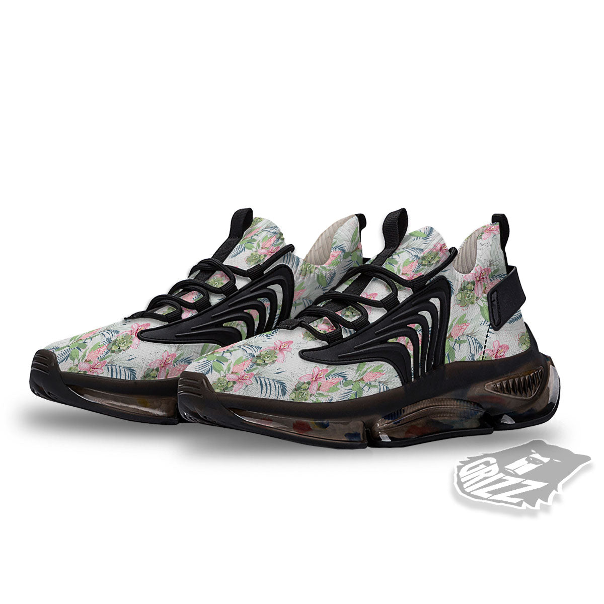 Protea Pink Print Pattern Black Gym Shoes-grizzshop