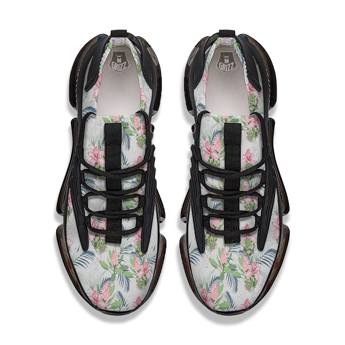 Protea Pink Print Pattern Black Gym Shoes-grizzshop