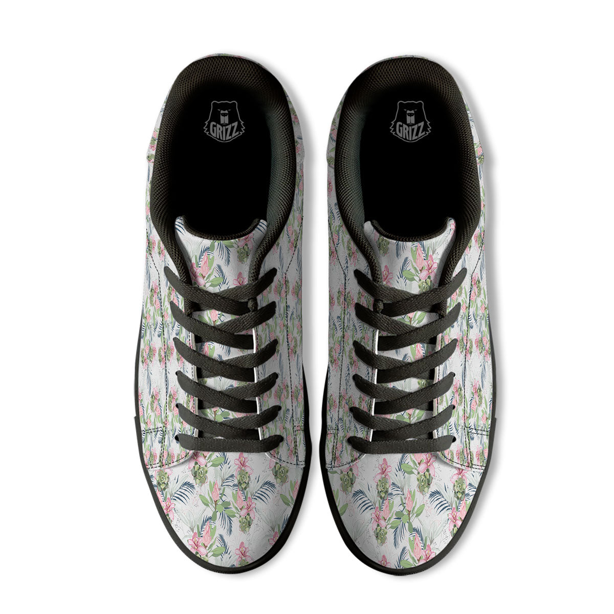 Protea Pink Print Pattern Black Low Top Sneakers-grizzshop
