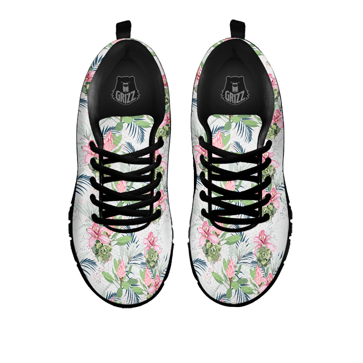 Protea Pink Print Pattern Black Sneaker-grizzshop