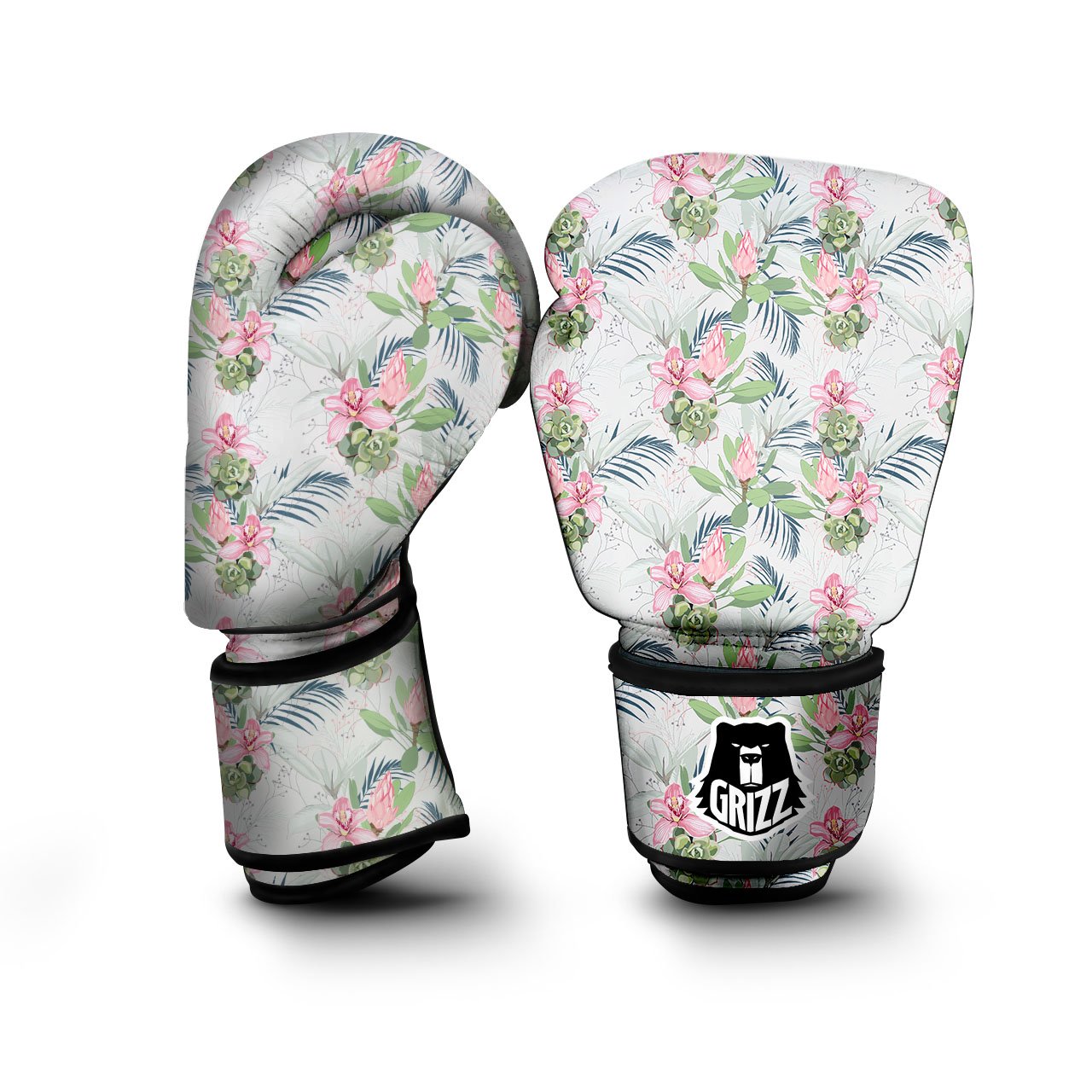 Protea Pink Print Pattern Boxing Gloves-grizzshop