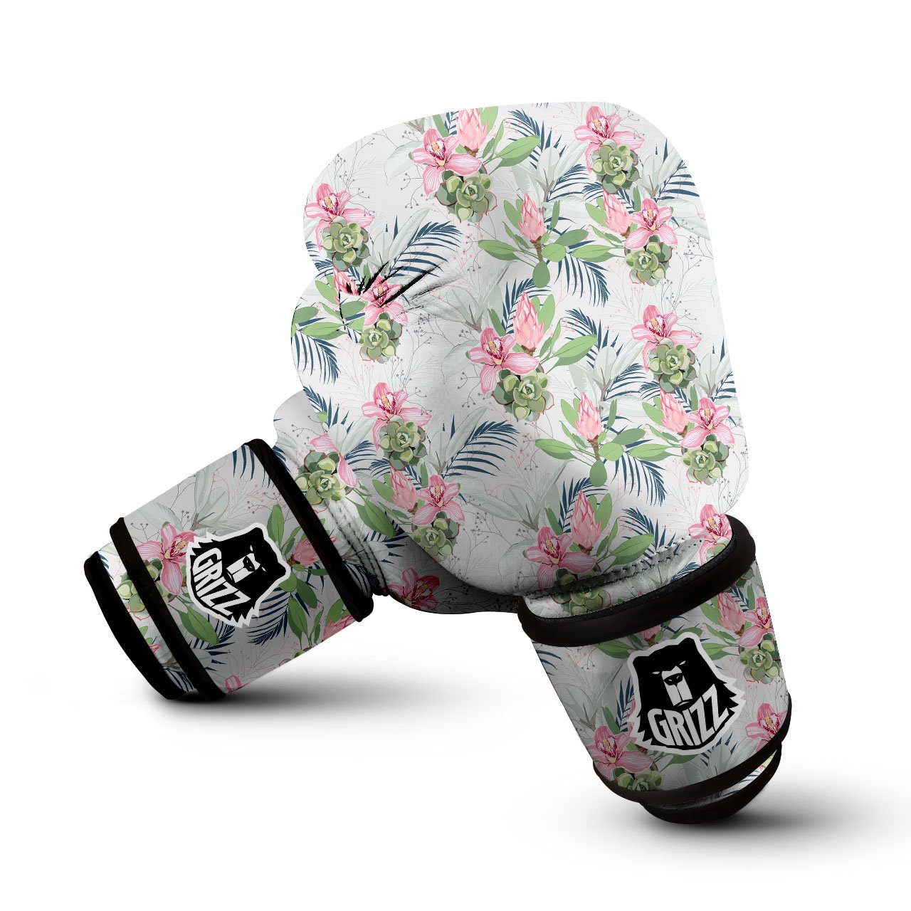 Protea Pink Print Pattern Boxing Gloves-grizzshop
