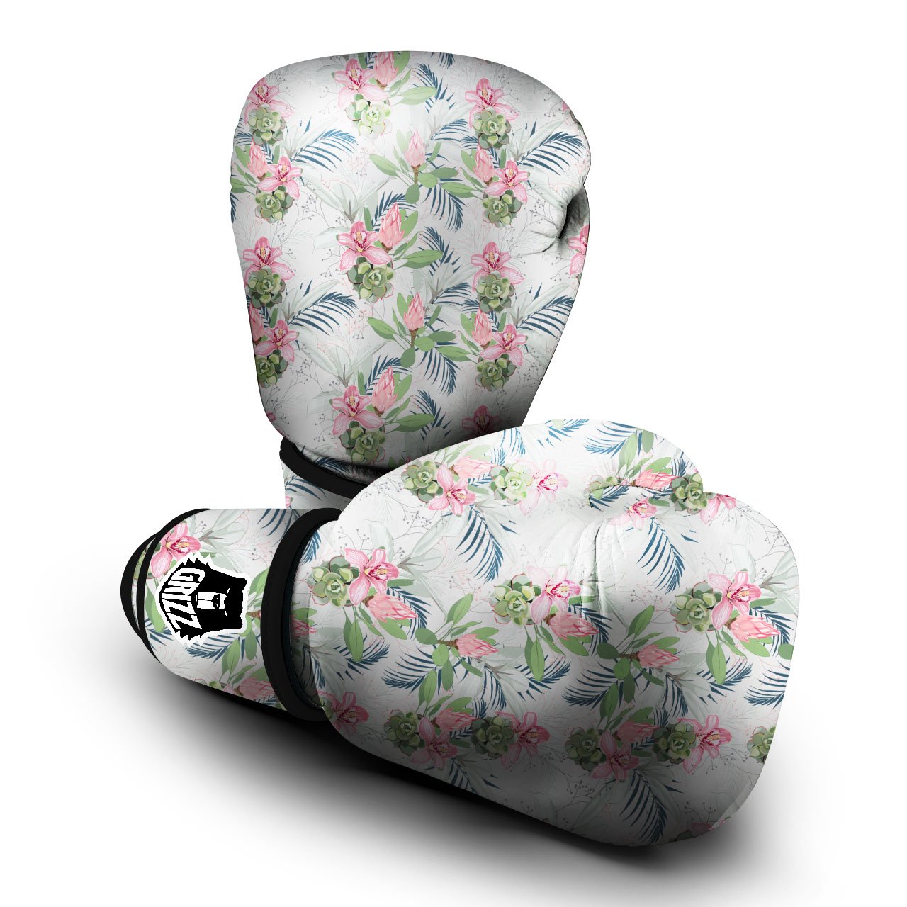Protea Pink Print Pattern Boxing Gloves-grizzshop