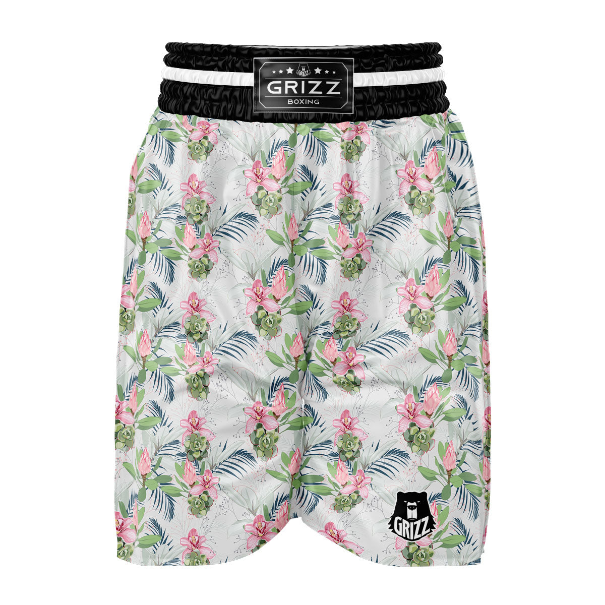 Protea Pink Print Pattern Boxing Shorts-grizzshop