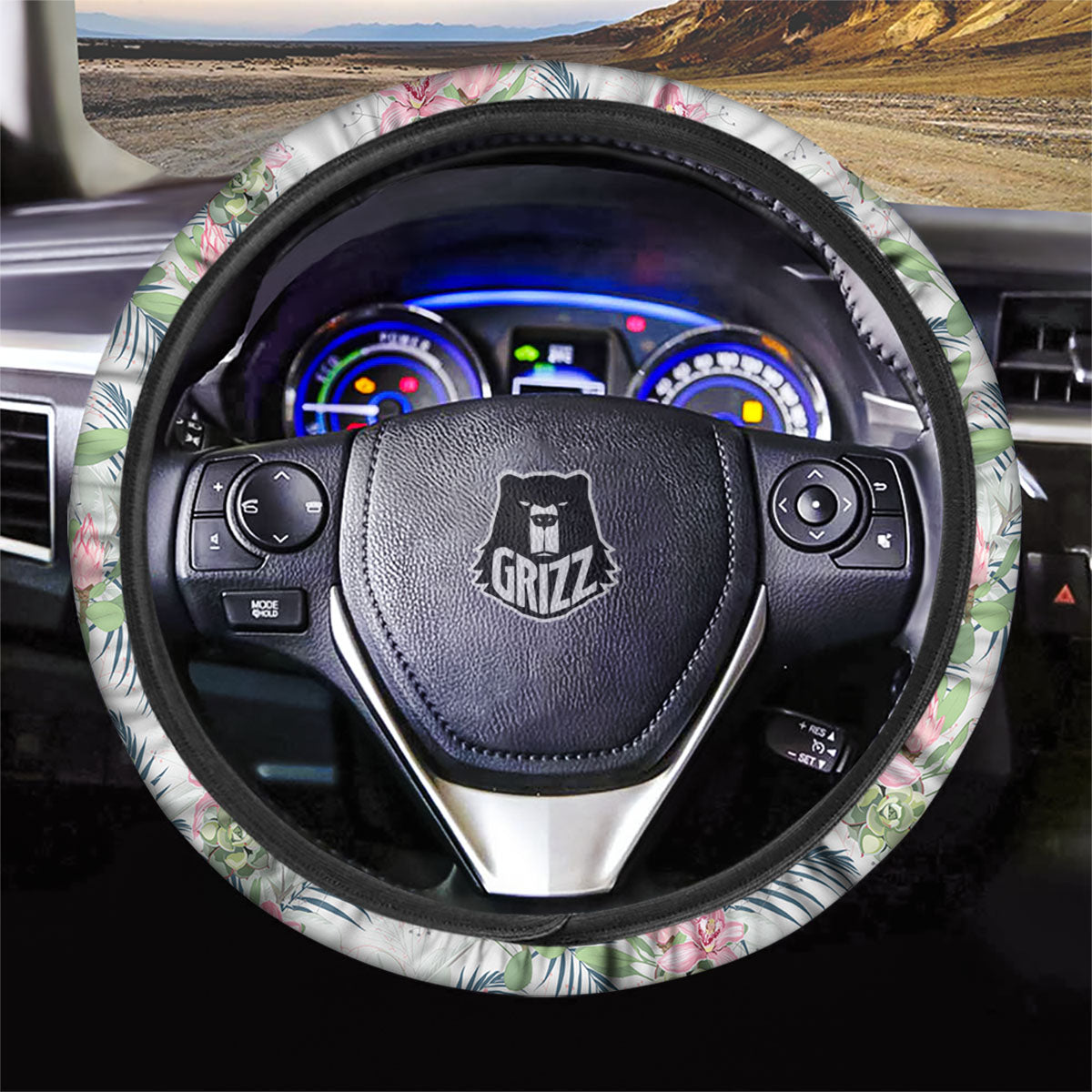 Protea Pink Print Pattern Car Steering Wheel Cover-grizzshop