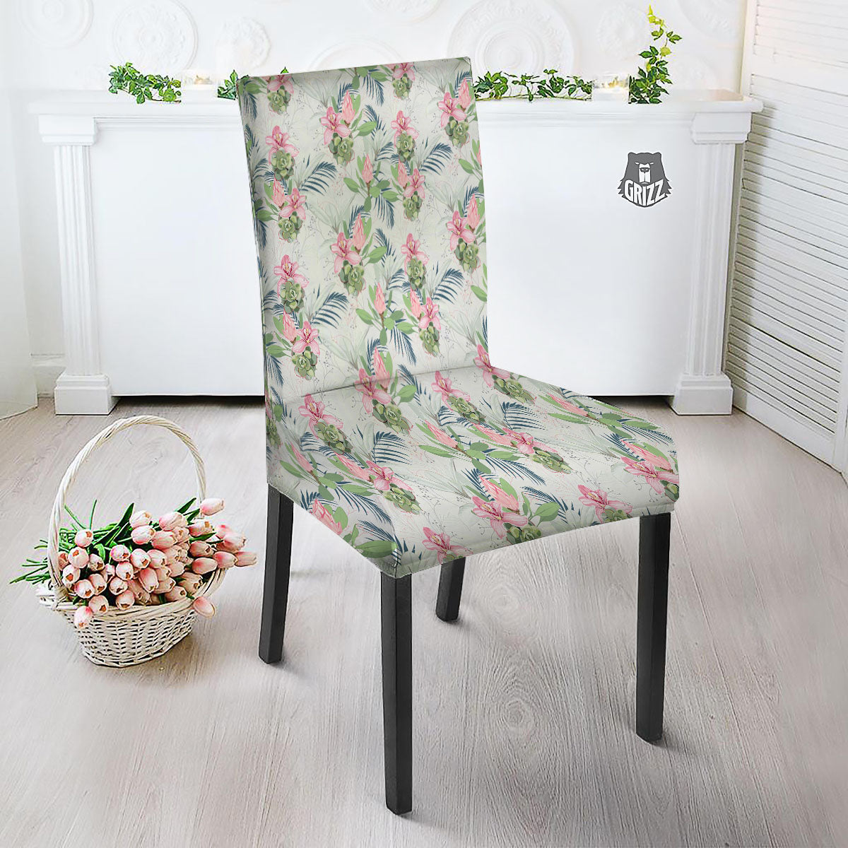 Protea Pink Print Pattern Dining Chair Slipcover-grizzshop