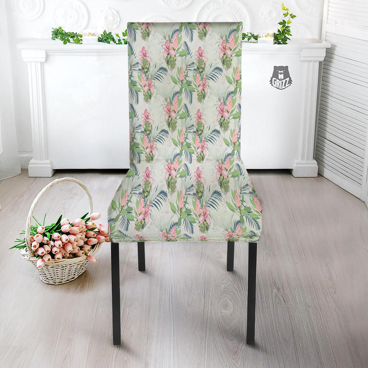 Protea Pink Print Pattern Dining Chair Slipcover-grizzshop