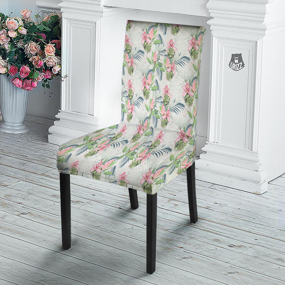 Protea Pink Print Pattern Dining Chair Slipcover-grizzshop