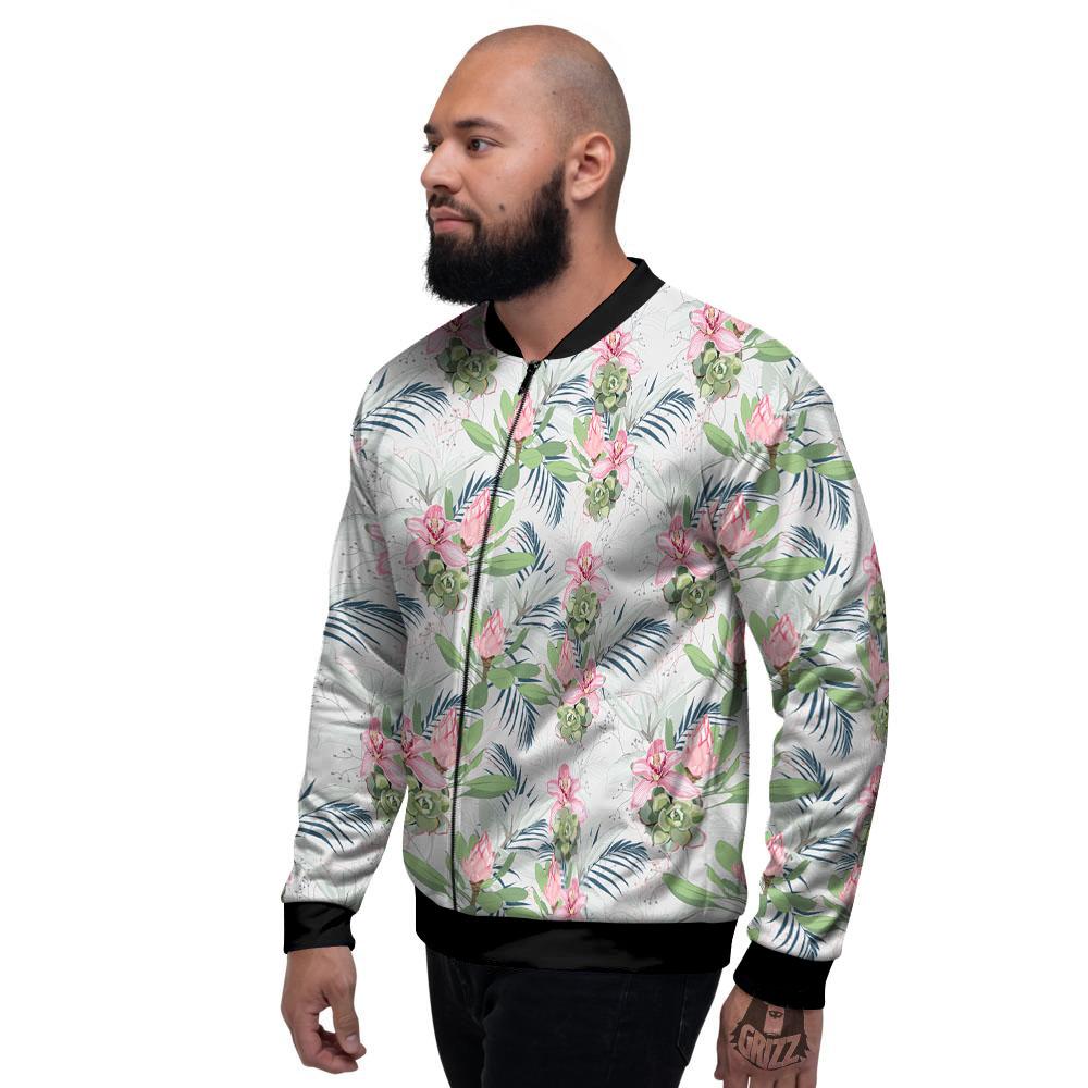 Protea Pink Print Pattern Men's Bomber Jacket-grizzshop