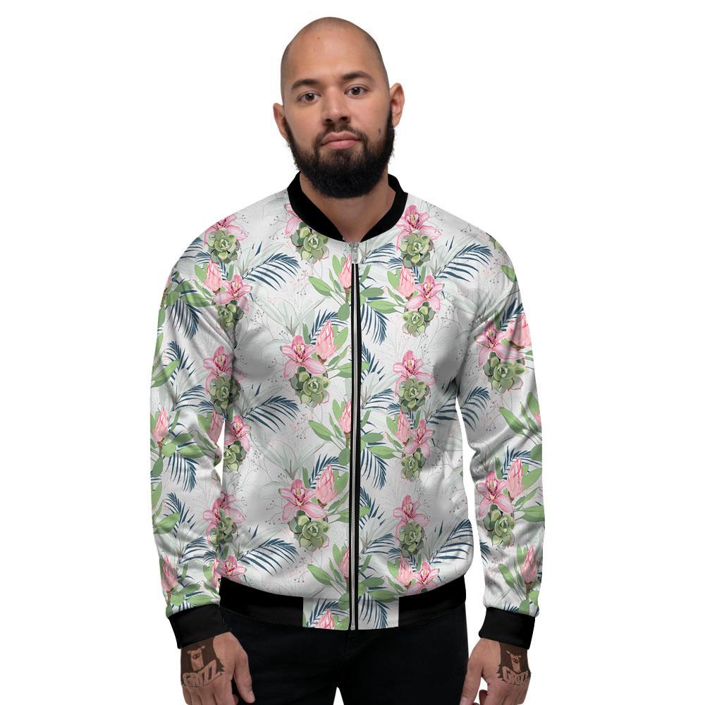 Protea Pink Print Pattern Men's Bomber Jacket-grizzshop