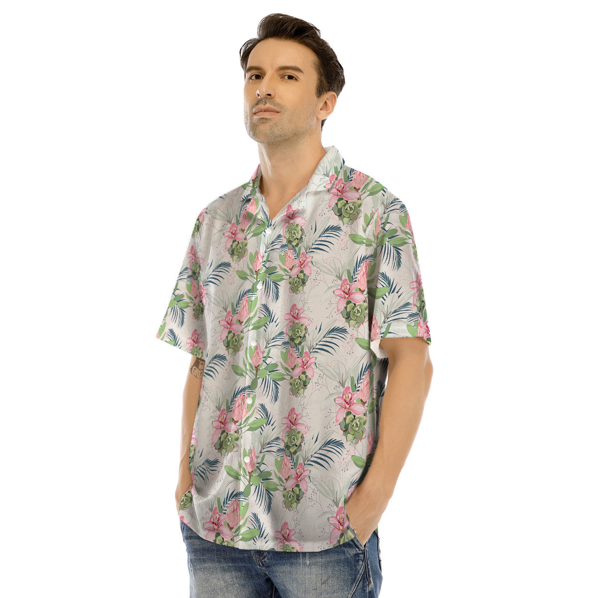 Protea Pink Print Pattern Men's Hawaiian Shirt-grizzshop
