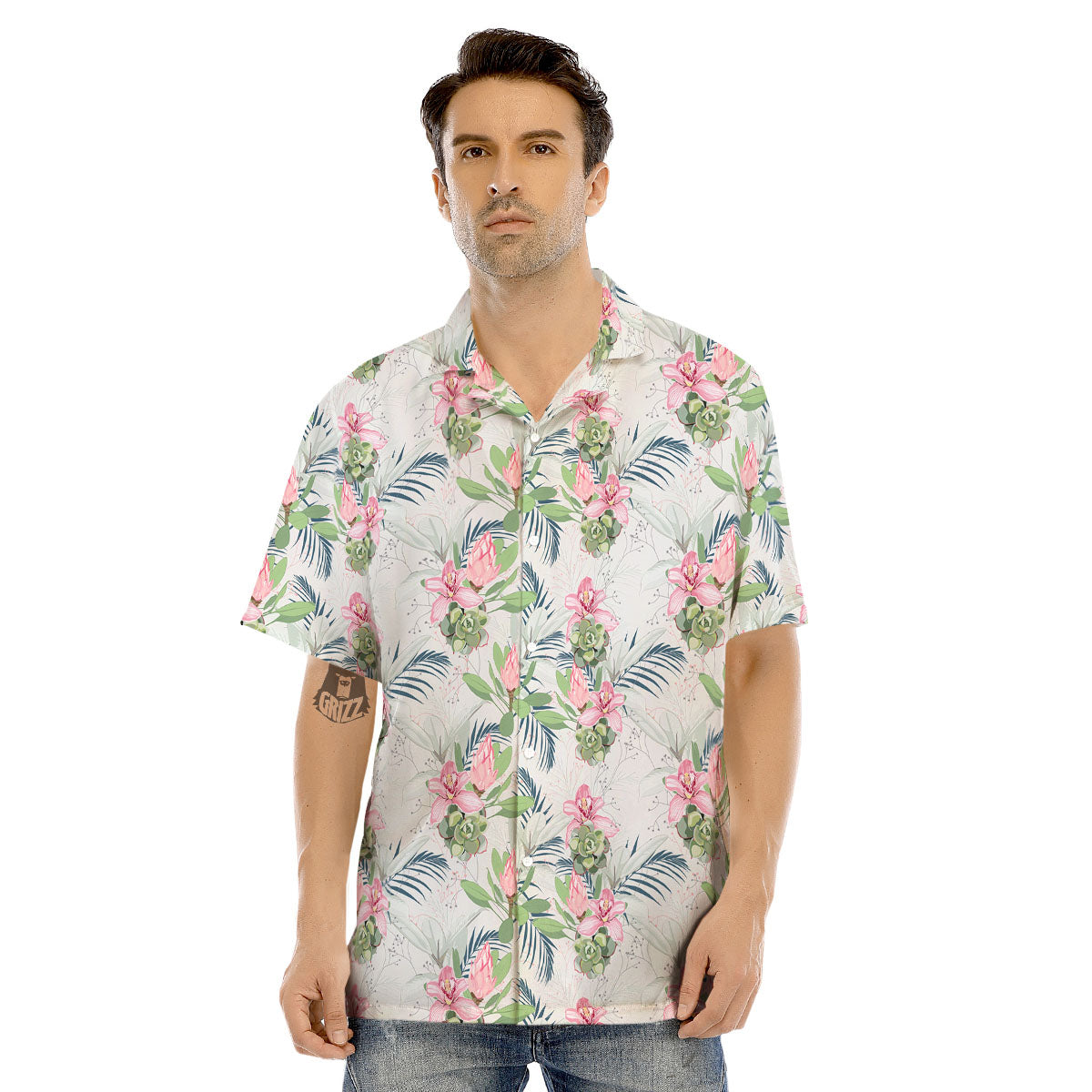 Protea Pink Print Pattern Men's Hawaiian Shirt-grizzshop