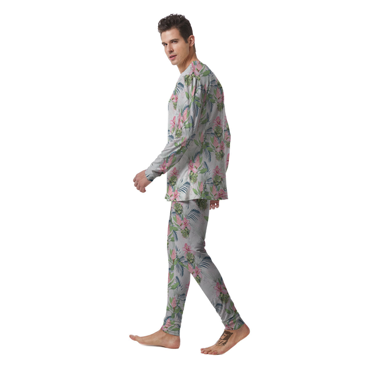 Protea Pink Print Pattern Men's Pajamas-grizzshop