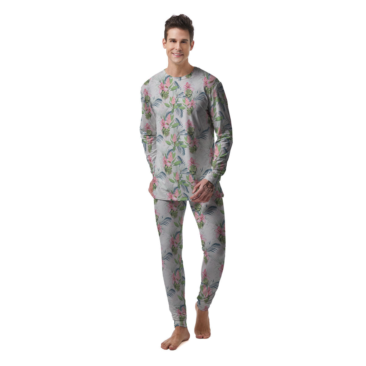 Protea Pink Print Pattern Men's Pajamas-grizzshop