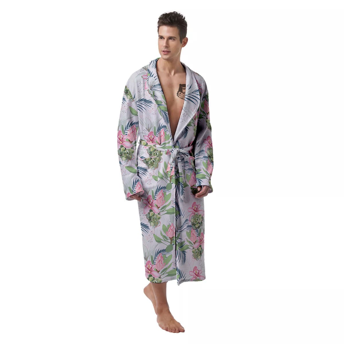 Protea Pink Print Pattern Men's Robe-grizzshop