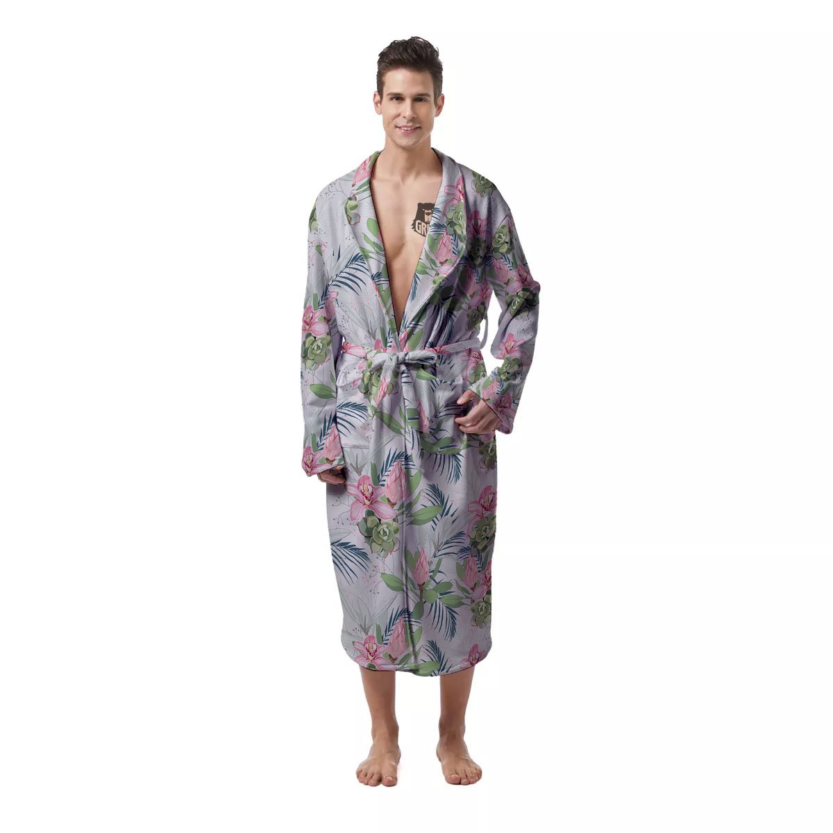 Protea Pink Print Pattern Men's Robe-grizzshop