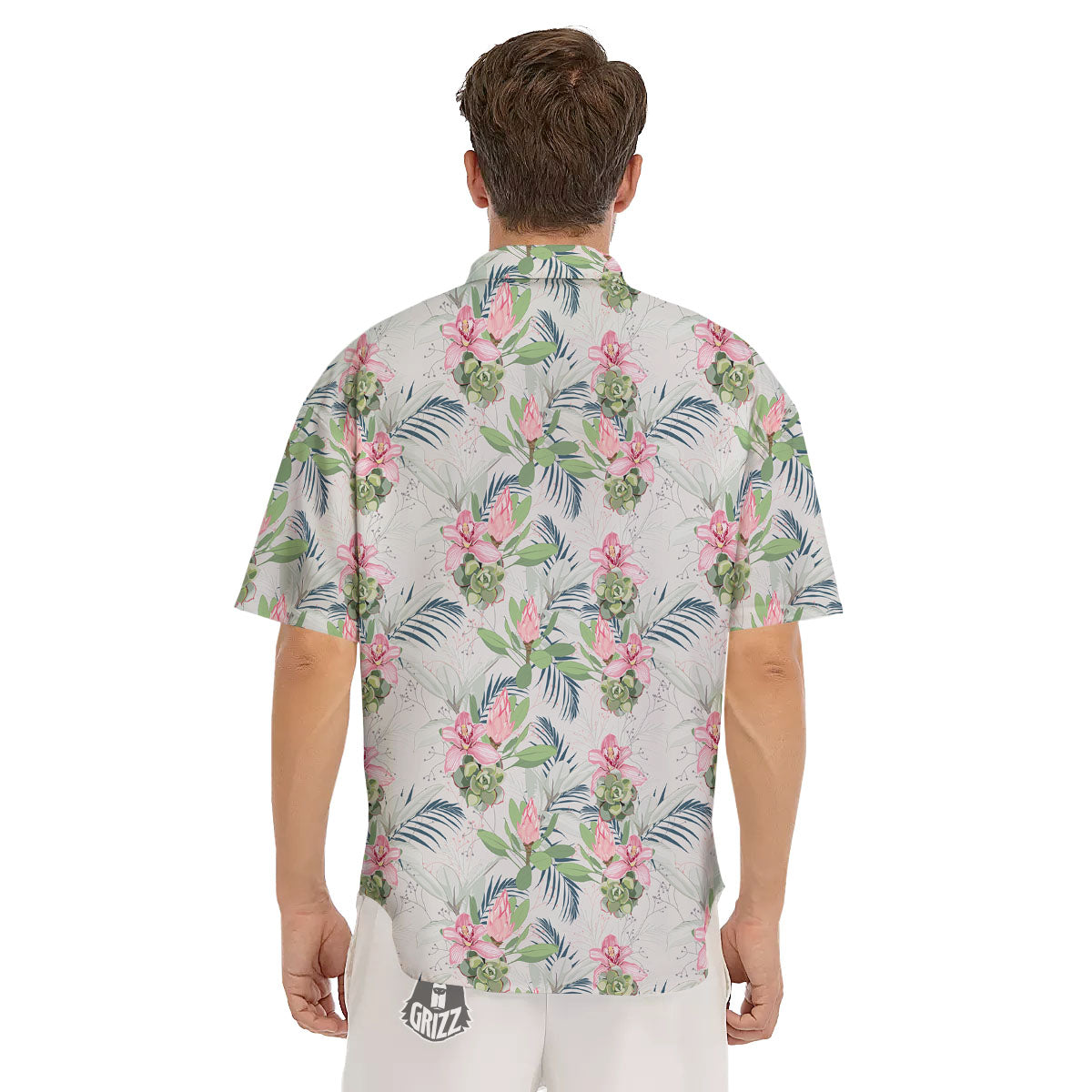 Protea Pink Print Pattern Men's Short Sleeve Shirts-grizzshop