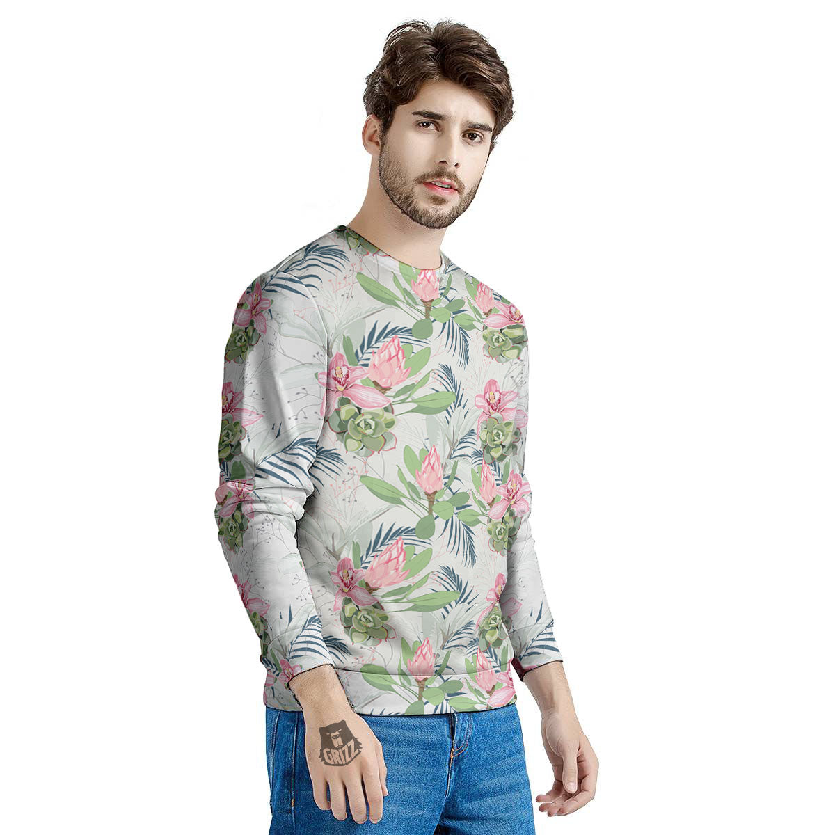 Protea Pink Print Pattern Men's Sweatshirt-grizzshop