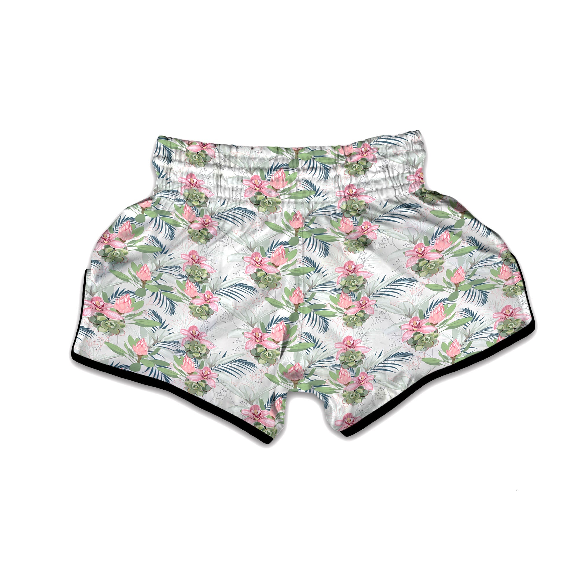 Protea Pink Print Pattern Muay Thai Boxing Shorts-grizzshop