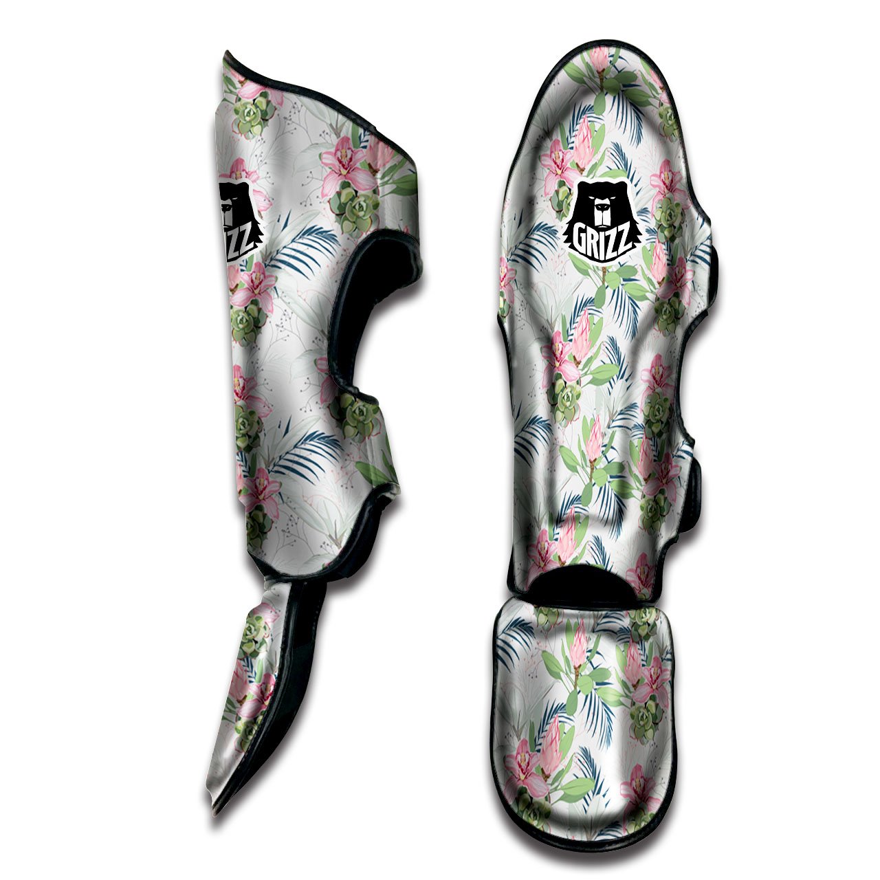 Protea Pink Print Pattern Muay Thai Shin Guards-grizzshop