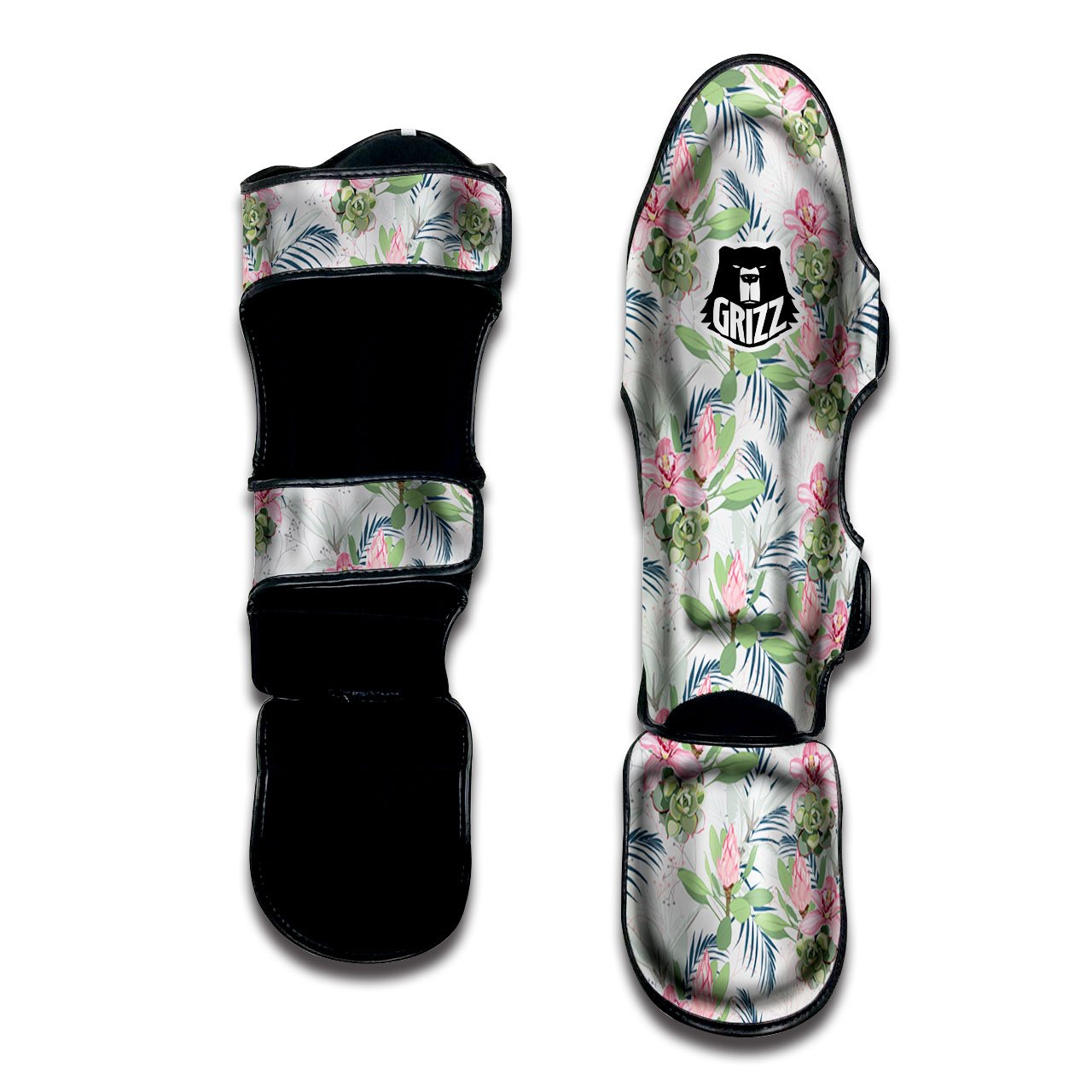 Protea Pink Print Pattern Muay Thai Shin Guards-grizzshop
