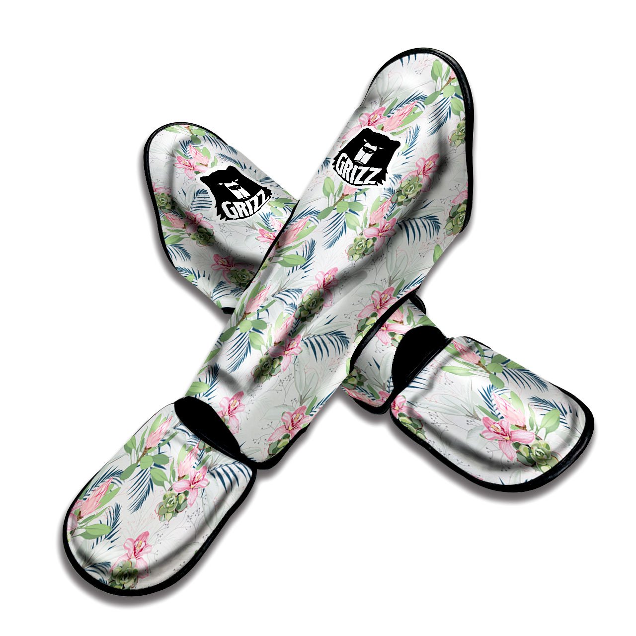 Protea Pink Print Pattern Muay Thai Shin Guards-grizzshop