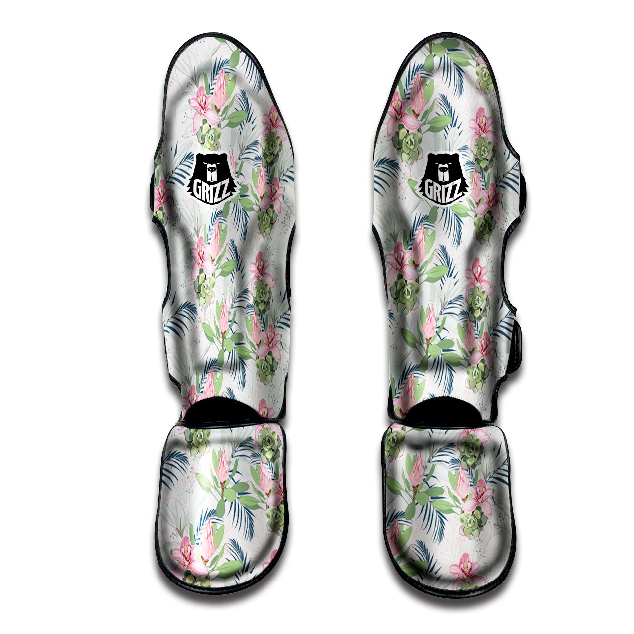 Protea Pink Print Pattern Muay Thai Shin Guards-grizzshop