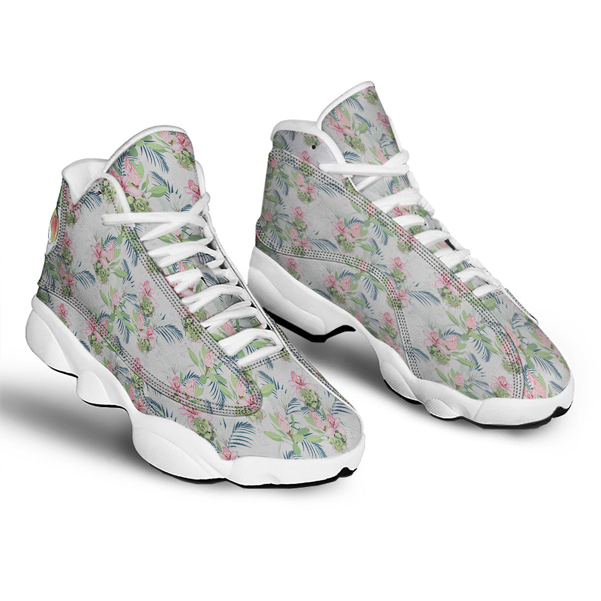 Protea Pink Print Pattern White Basketball Shoes-grizzshop