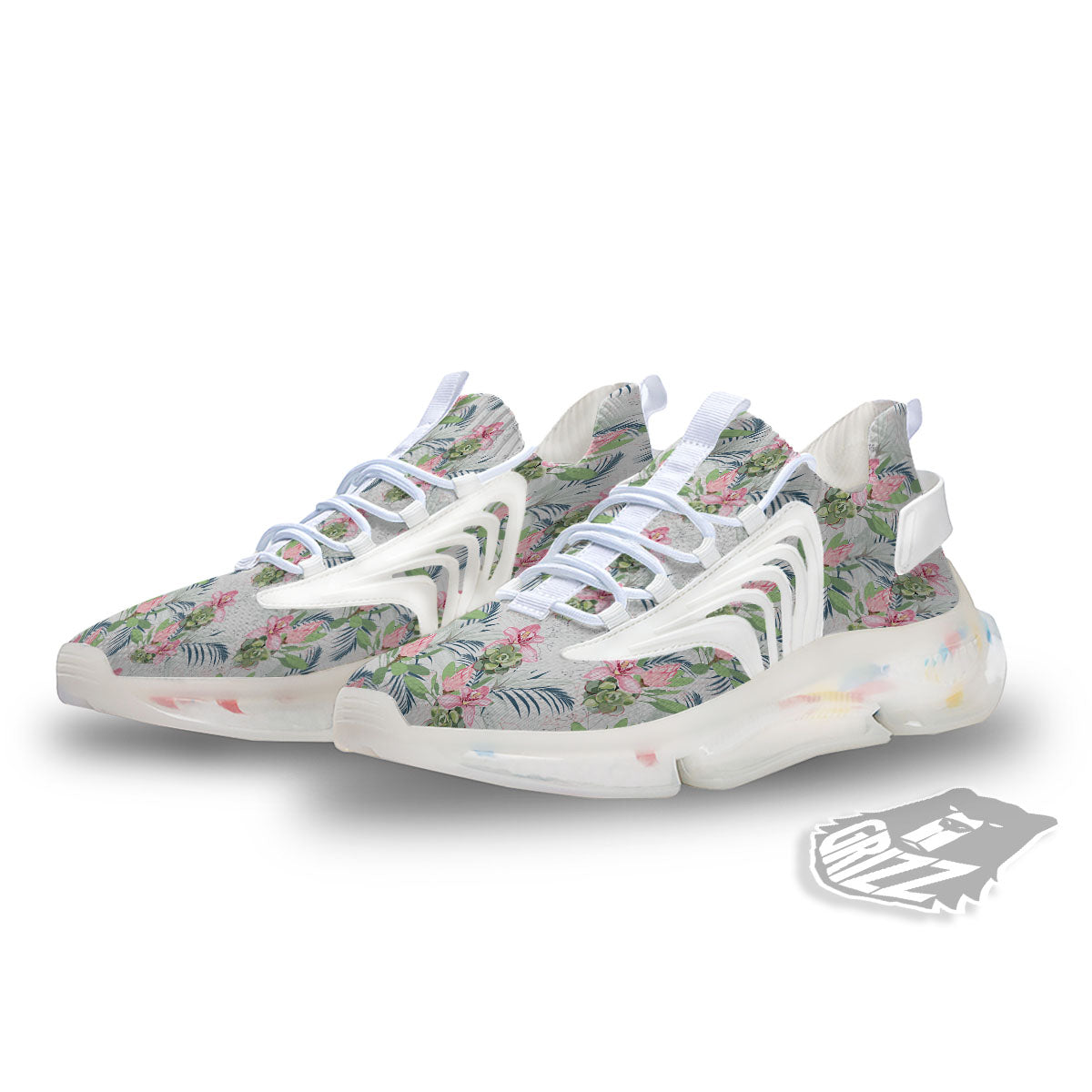Protea Pink Print Pattern White Gym Shoes-grizzshop