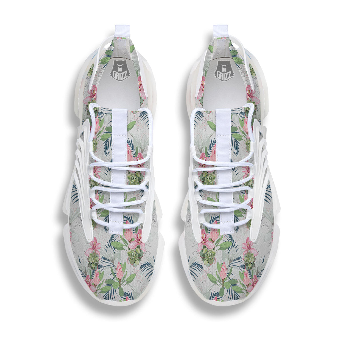 Protea Pink Print Pattern White Gym Shoes-grizzshop