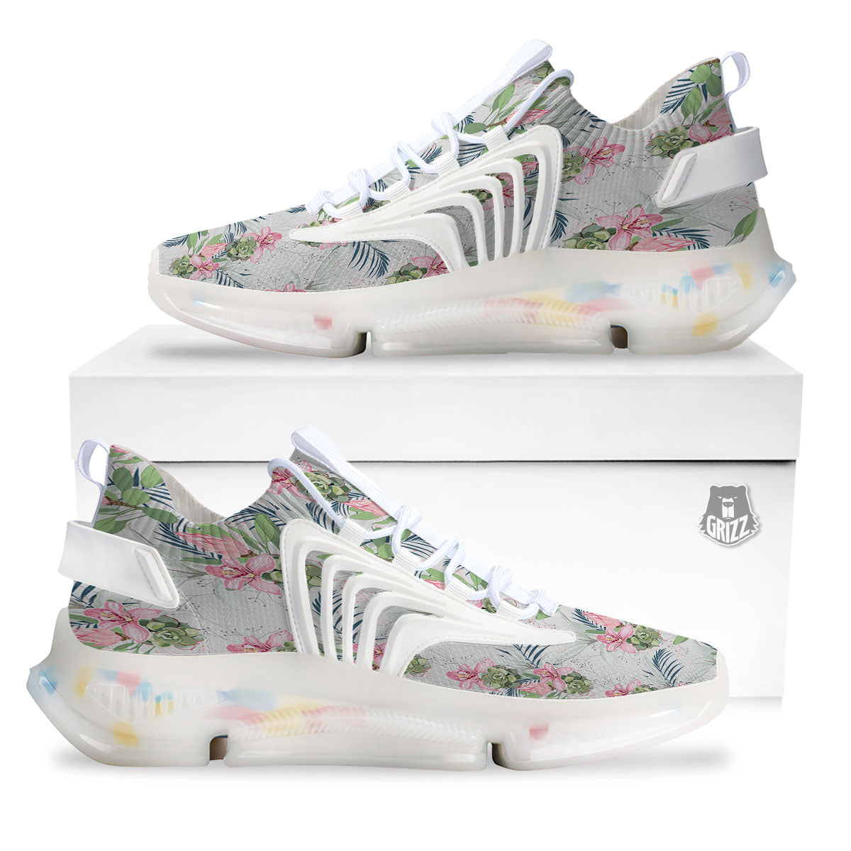 Protea Pink Print Pattern White Gym Shoes-grizzshop