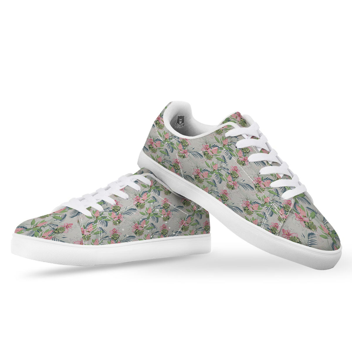Protea Pink Print Pattern White Low Top Sneakers-grizzshop
