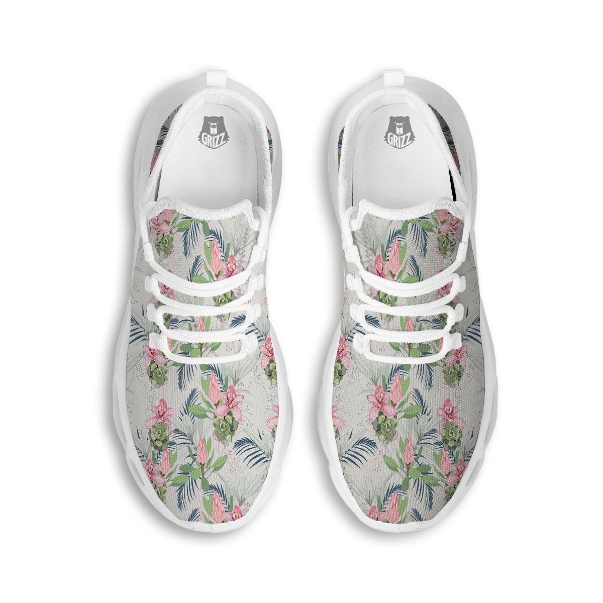 Protea Pink Print Pattern White Running Shoes-grizzshop