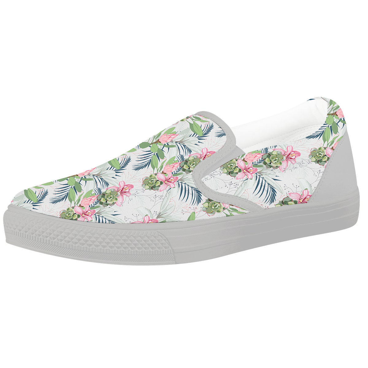Protea Pink Print Pattern White Slip On Shoes-grizzshop