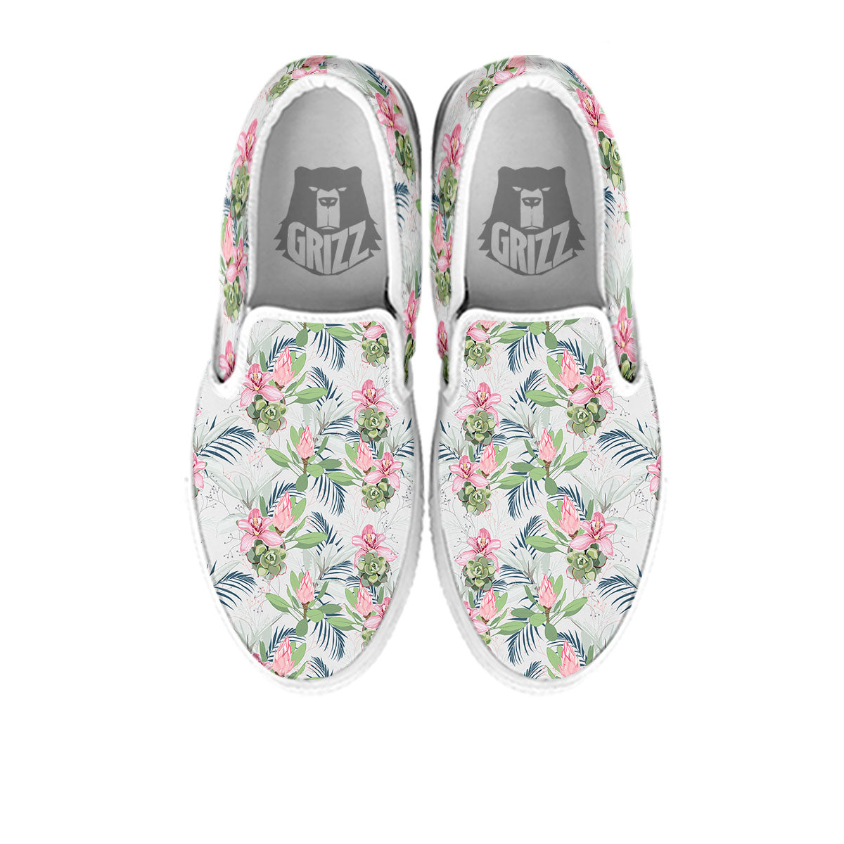 Protea Pink Print Pattern White Slip On Shoes-grizzshop