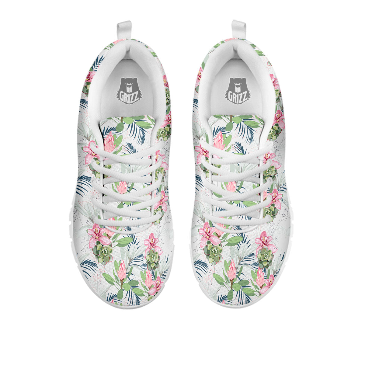 Protea Pink Print Pattern White Sneaker-grizzshop